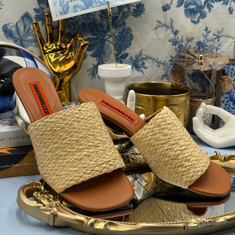 🆕 SIMONMILLER 🧿 NWOB Braided Raffia Moderno Sandals, Sculptural Heel Sz39 US 9 - Picture 4 of 14